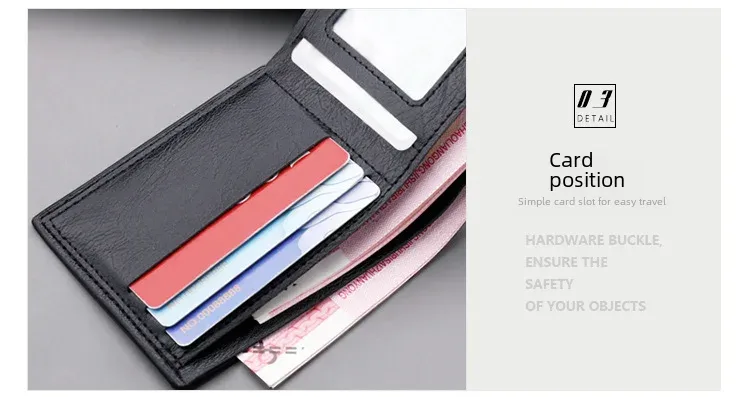 Men's Short Slim Wallet With Zipper Can Hold Driving License Ultrathin And Simple Style Leather Wallet Suitable For Teenagers And College Students display picture 15