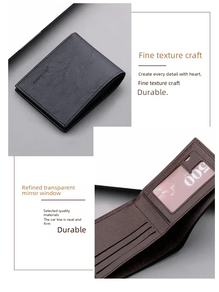 Men's Short Slim Wallet With Zipper Can Hold Driving License Ultrathin And Simple Style Leather Wallet Suitable For Teenagers And College Students display picture 17