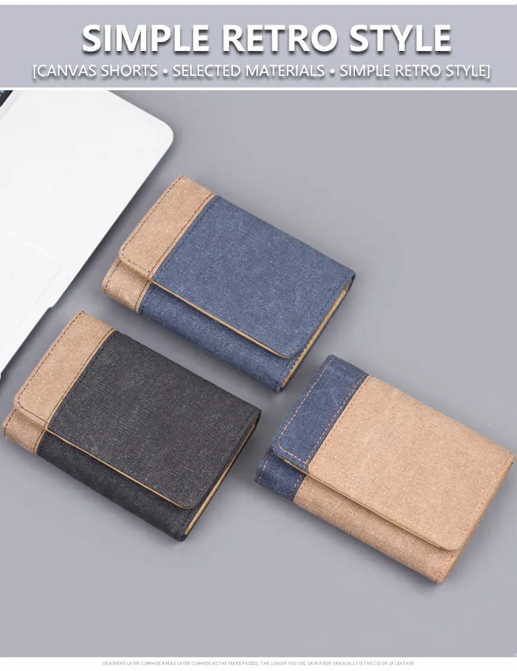 Men's New Wallet Tri-Fold Denim Canvas Large Capacity Leather Clip Canvas Geometric Pattern Inner Pu Ultra-Light Color Matching Edge display picture 1