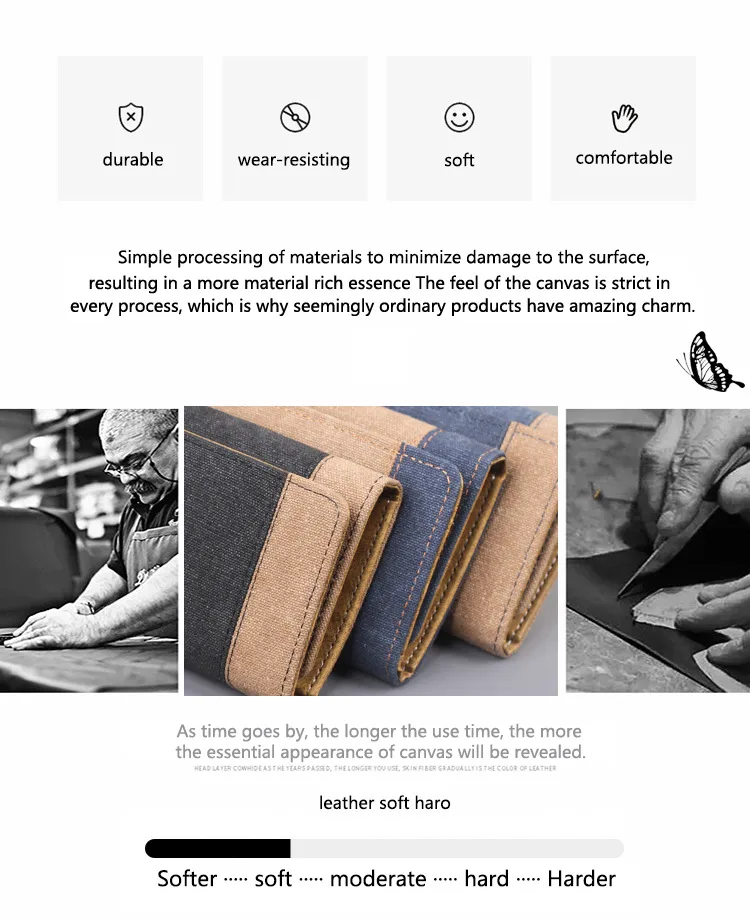 Men's New Wallet Tri-Fold Denim Canvas Large Capacity Leather Clip Canvas Geometric Pattern Inner Pu Ultra-Light Color Matching Edge display picture 2