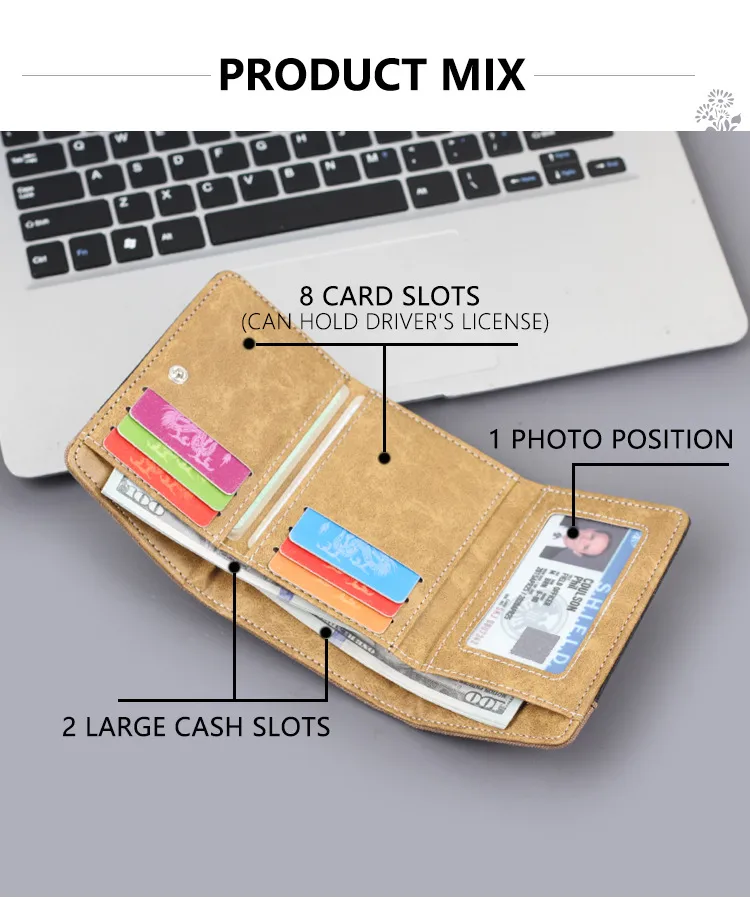 Men's New Wallet Tri-Fold Denim Canvas Large Capacity Leather Clip Canvas Geometric Pattern Inner Pu Ultra-Light Color Matching Edge display picture 4