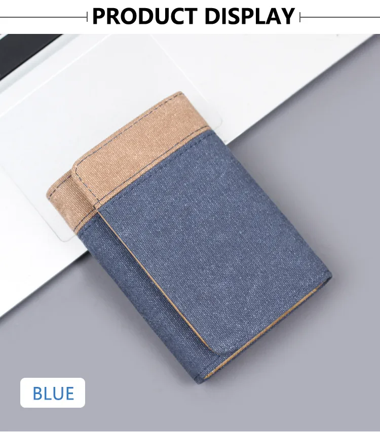 Men's New Wallet Tri-Fold Denim Canvas Large Capacity Leather Clip Canvas Geometric Pattern Inner Pu Ultra-Light Color Matching Edge display picture 7