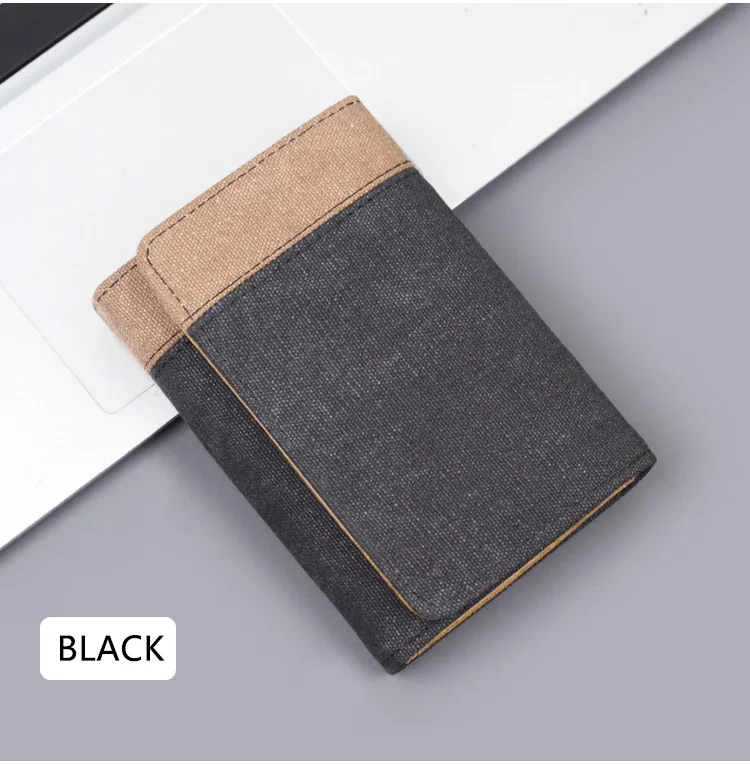 Men's New Wallet Tri-Fold Denim Canvas Large Capacity Leather Clip Canvas Geometric Pattern Inner Pu Ultra-Light Color Matching Edge display picture 8