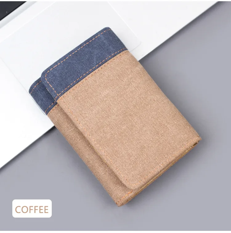Men's New Wallet Tri-Fold Denim Canvas Large Capacity Leather Clip Canvas Geometric Pattern Inner Pu Ultra-Light Color Matching Edge display picture 9