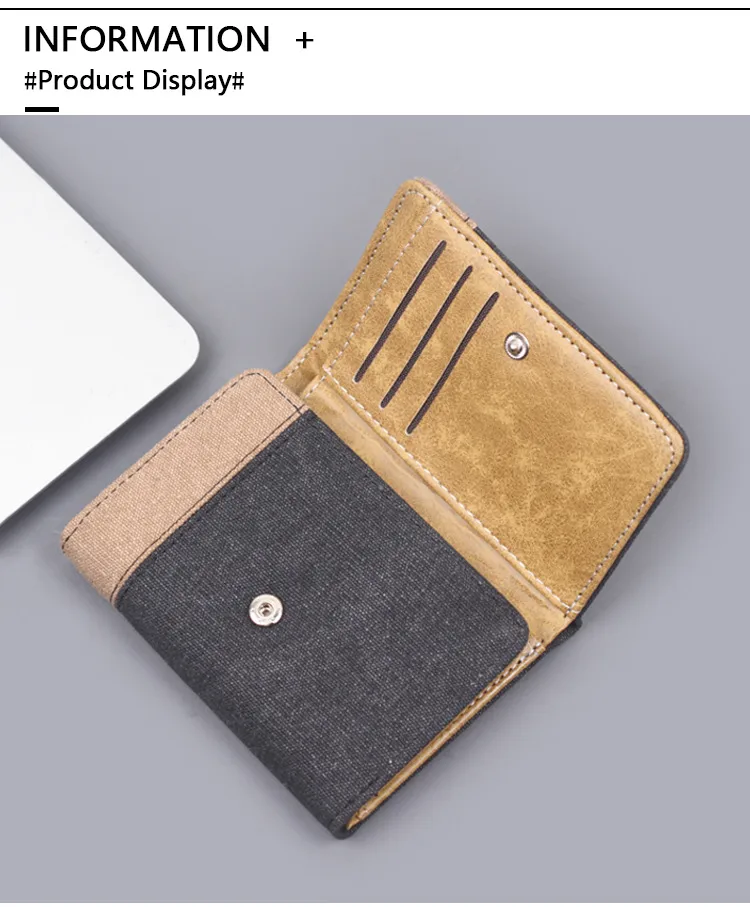 Men's New Wallet Tri-Fold Denim Canvas Large Capacity Leather Clip Canvas Geometric Pattern Inner Pu Ultra-Light Color Matching Edge display picture 10