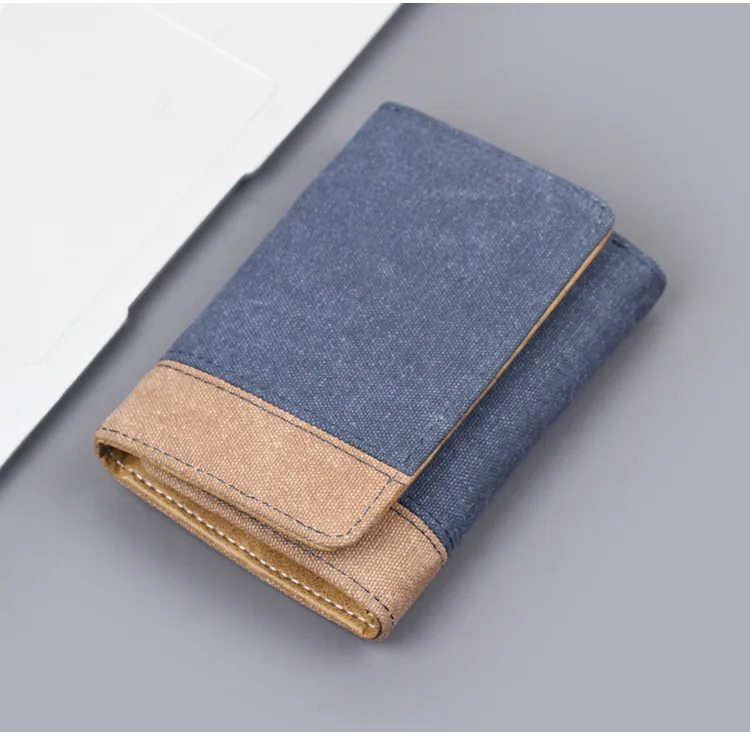 Men's New Wallet Tri-Fold Denim Canvas Large Capacity Leather Clip Canvas Geometric Pattern Inner Pu Ultra-Light Color Matching Edge display picture 11