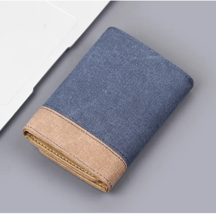 Men's New Wallet Tri-Fold Denim Canvas Large Capacity Leather Clip Canvas Geometric Pattern Inner Pu Ultra-Light Color Matching Edge display picture 12