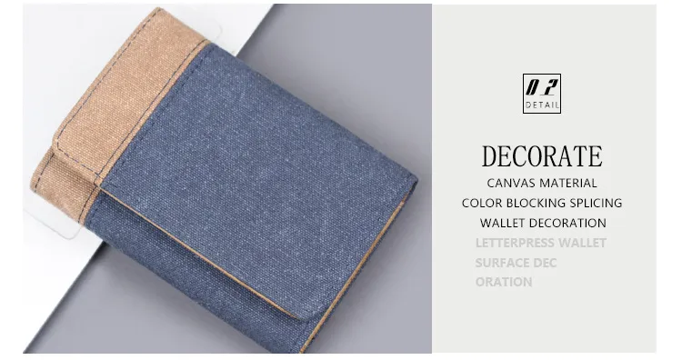 Men's New Wallet Tri-Fold Denim Canvas Large Capacity Leather Clip Canvas Geometric Pattern Inner Pu Ultra-Light Color Matching Edge display picture 15
