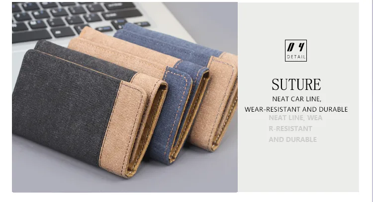 Men's New Wallet Tri-Fold Denim Canvas Large Capacity Leather Clip Canvas Geometric Pattern Inner Pu Ultra-Light Color Matching Edge display picture 17