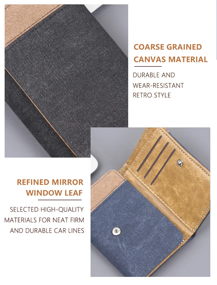 Men's New Wallet Tri-Fold Denim Canvas Large Capacity Leather Clip Canvas Geometric Pattern Inner Pu Ultra-Light Color Matching Edge display picture 18