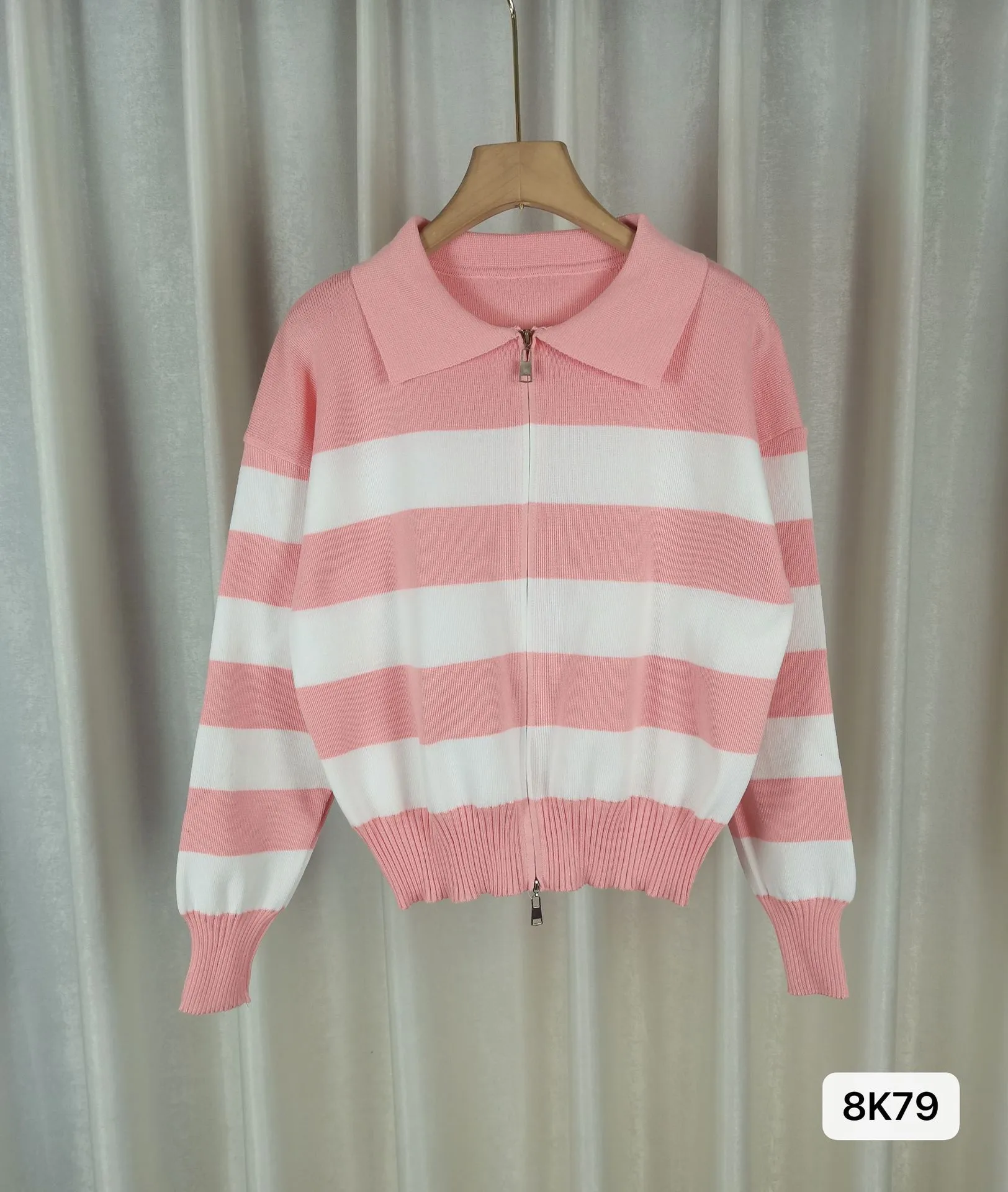 Women's Knitted Zipper Striped Sweater Coat Lazy Style Casual Loose Long Sleeve Spring, Autumn And Winter Coat Top display picture 6