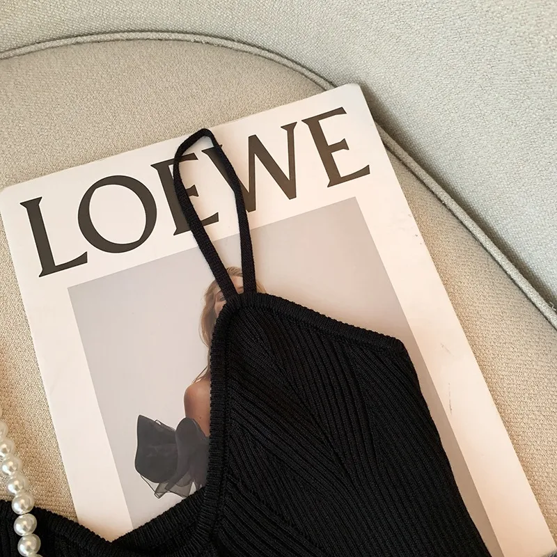 Summer New Advanced Knitted Strap Vest Women's Outer And Inner Wear Sleeveless Button Backless Top Pure Desire Style Short display picture 4