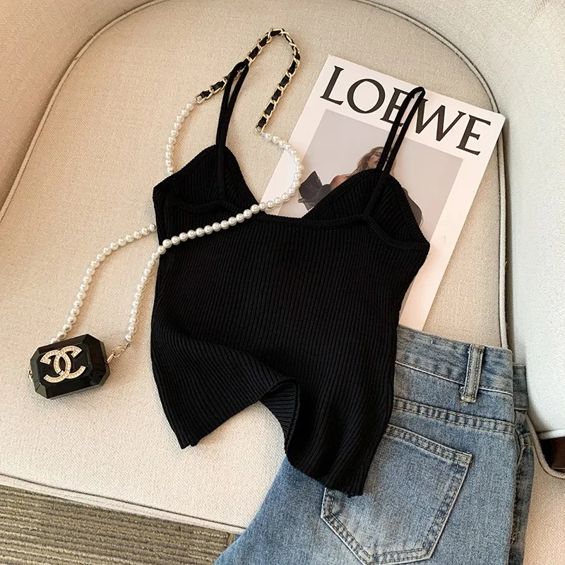 Summer New Advanced Knitted Strap Vest Women's Outer And Inner Wear Sleeveless Button Backless Top Pure Desire Style Short display picture 6