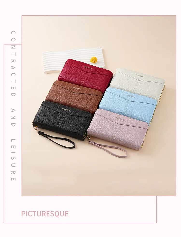 Double Zipper Large Capacity Women's Wallet Simple Long Multiple Card Slots Lychee Pattern Handbag Fashion Wallet display picture 2