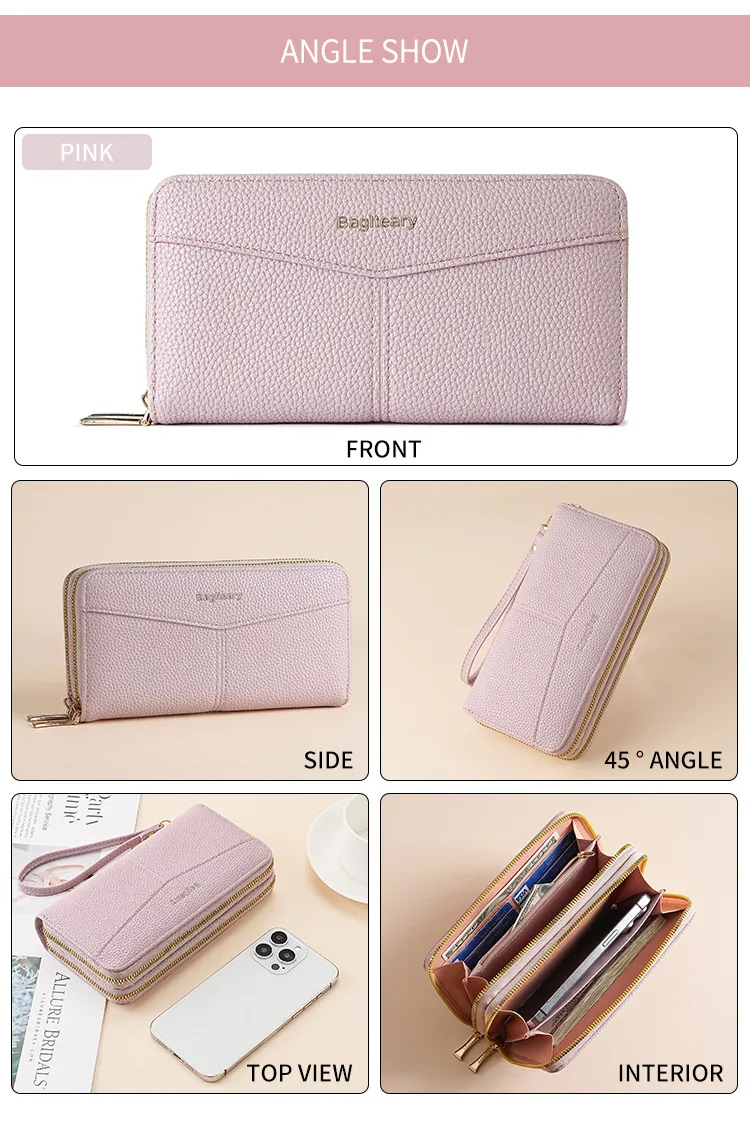 Double Zipper Large Capacity Women's Wallet Simple Long Multiple Card Slots Lychee Pattern Handbag Fashion Wallet display picture 12
