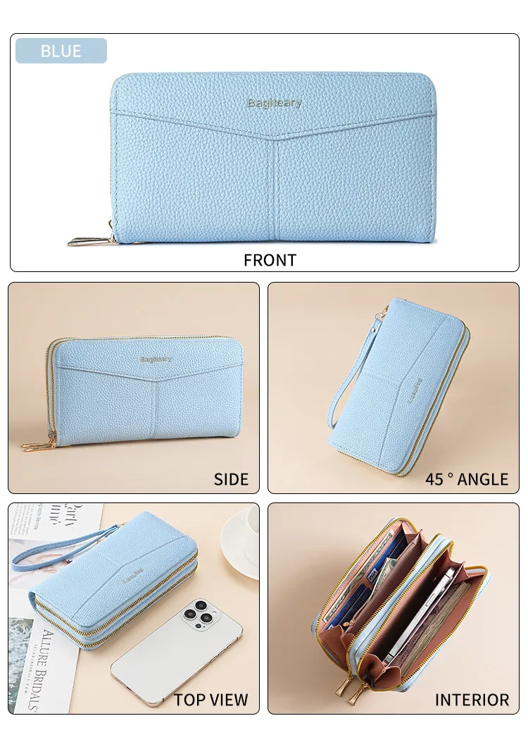 Double Zipper Large Capacity Women's Wallet Simple Long Multiple Card Slots Lychee Pattern Handbag Fashion Wallet display picture 14