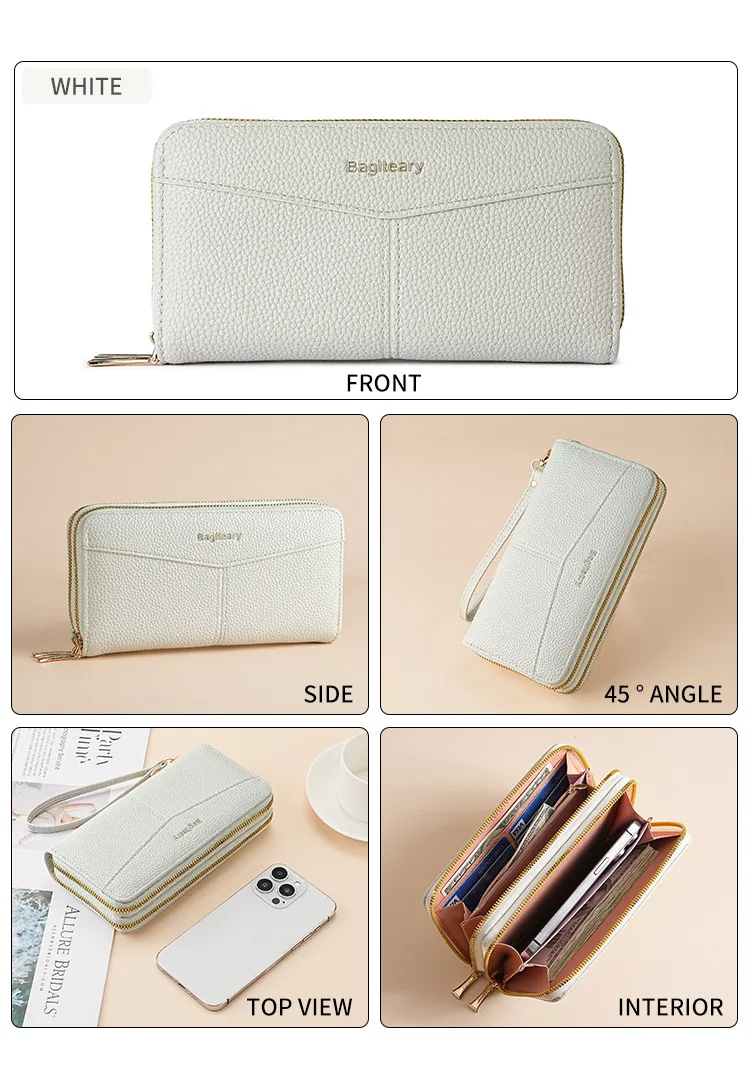 Double Zipper Large Capacity Women's Wallet Simple Long Multiple Card Slots Lychee Pattern Handbag Fashion Wallet display picture 15