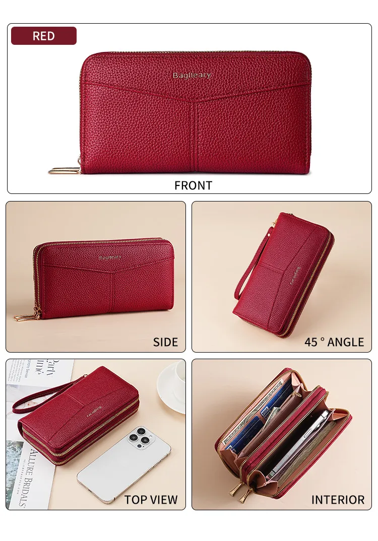 Double Zipper Large Capacity Women's Wallet Simple Long Multiple Card Slots Lychee Pattern Handbag Fashion Wallet display picture 16