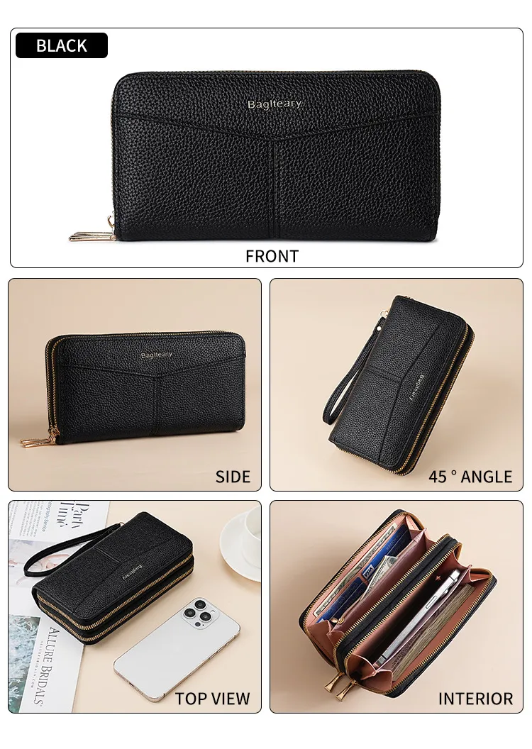 Double Zipper Large Capacity Women's Wallet Simple Long Multiple Card Slots Lychee Pattern Handbag Fashion Wallet display picture 17