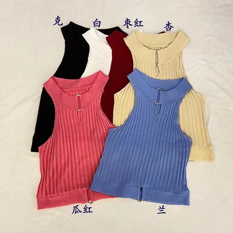 Slim-Fit Top Knitted Short Top For Women Summer Sexy Hollow Out Coat Close-Fitting Undershirt Inner Halter Sleeveless Round Neck display picture 1