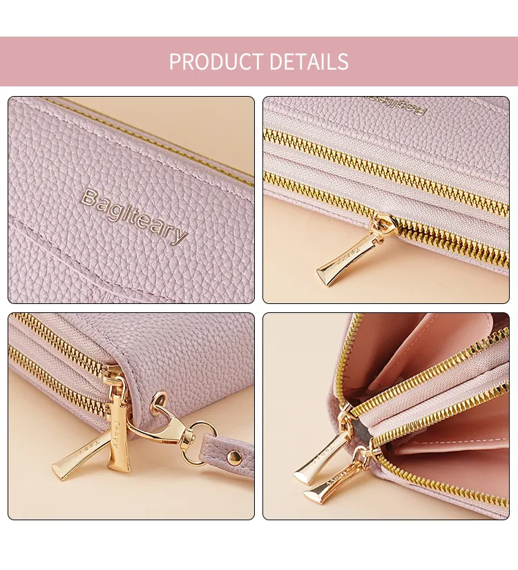Double Zipper Large Capacity Women's Wallet Simple Long Multiple Card Slots Lychee Pattern Handbag Fashion Wallet display picture 18