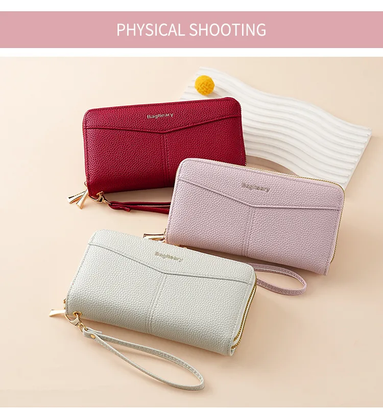 Double Zipper Large Capacity Women's Wallet Simple Long Multiple Card Slots Lychee Pattern Handbag Fashion Wallet display picture 19