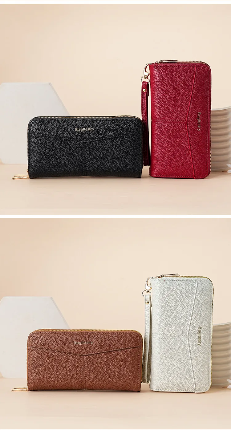 Double Zipper Large Capacity Women's Wallet Simple Long Multiple Card Slots Lychee Pattern Handbag Fashion Wallet display picture 21