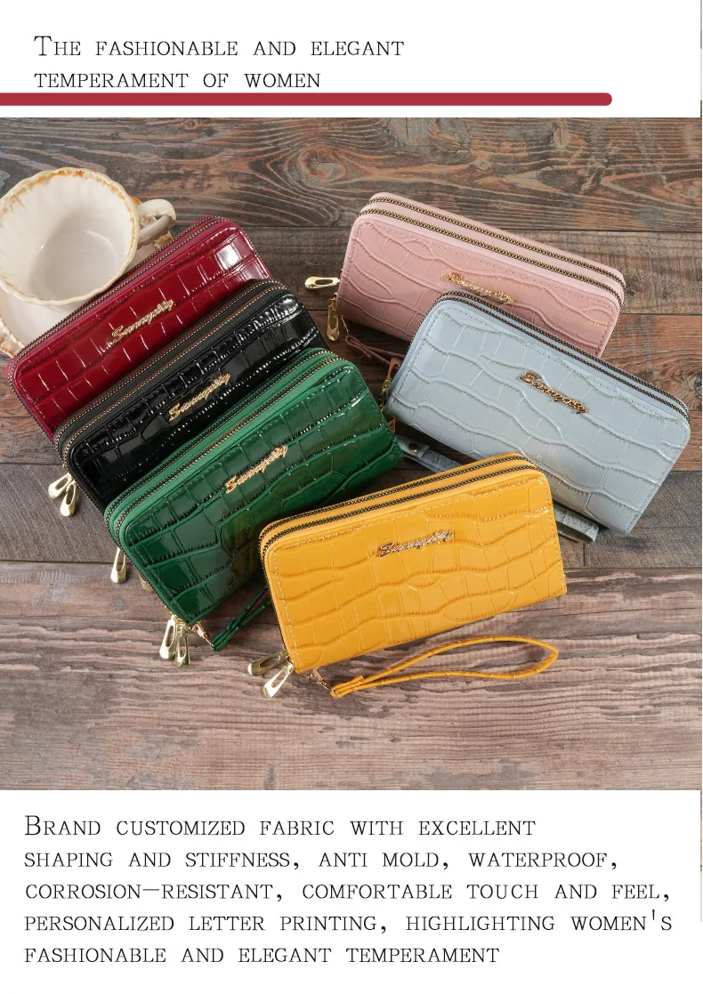 Dual-Use Large Capacity Women's Wallet Retro Fashion Crocodile Pattern Multifunctional Tote Fashion Solid Color Polyester Lining Material display picture 1