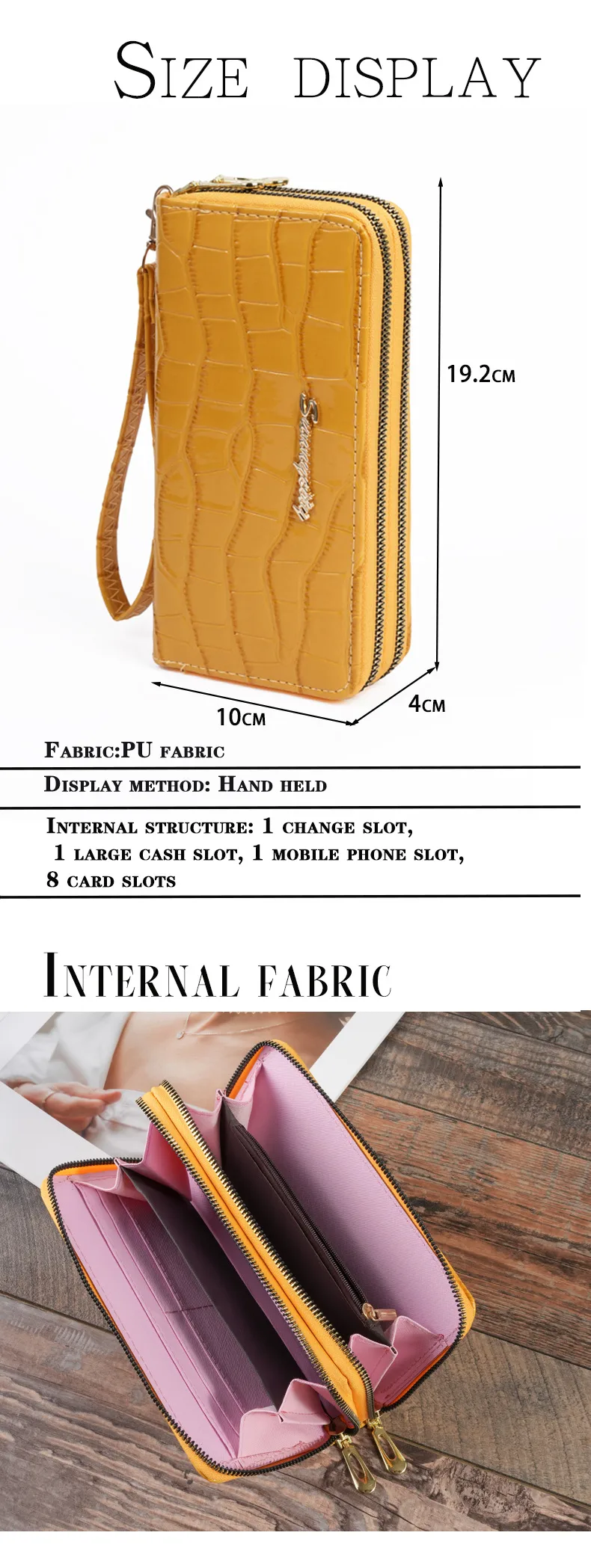 Dual-Use Large Capacity Women's Wallet Retro Fashion Crocodile Pattern Multifunctional Tote Fashion Solid Color Polyester Lining Material display picture 3