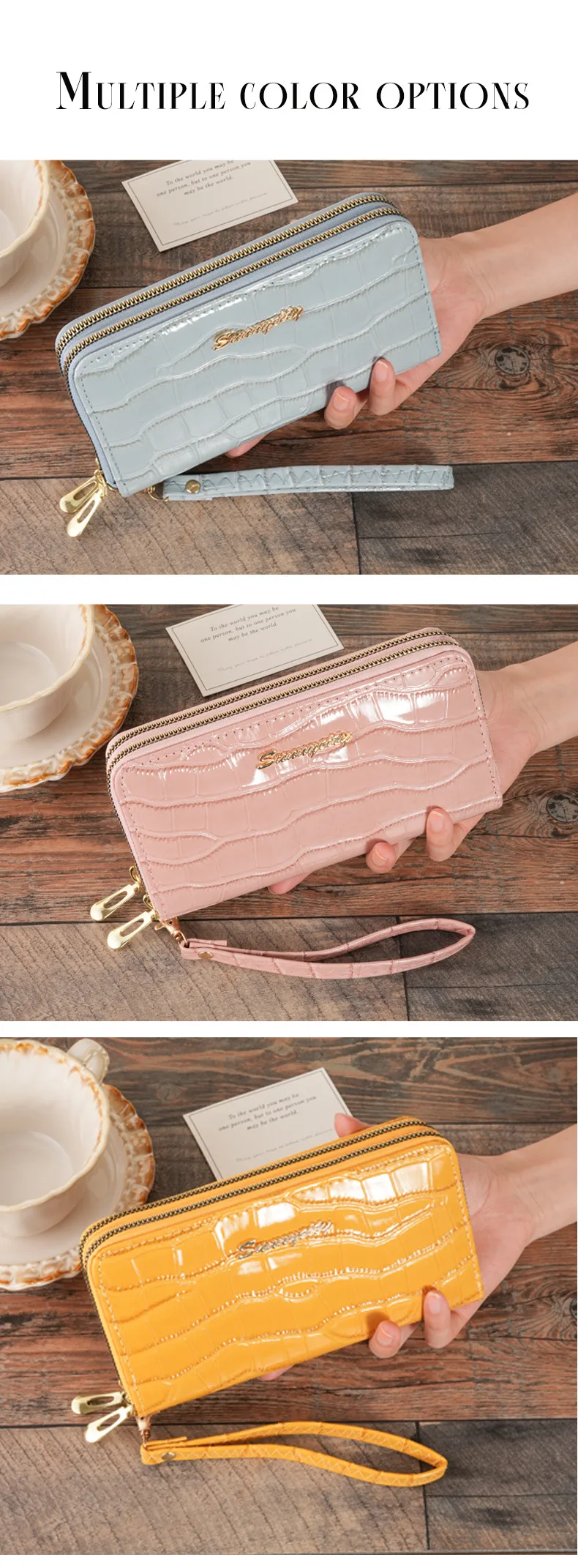 Dual-Use Large Capacity Women's Wallet Retro Fashion Crocodile Pattern Multifunctional Tote Fashion Solid Color Polyester Lining Material display picture 5