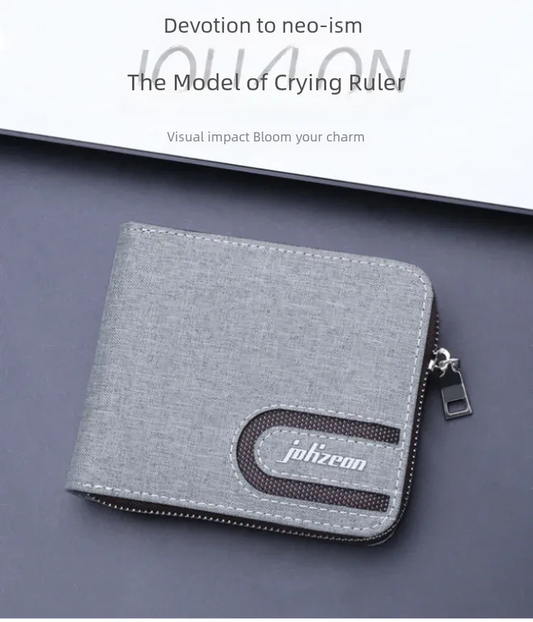 Men's Short Zip Canvas Wallet Vintage Oxford Cloth Simple Fashion Multi-Card-Slot Geometric Pattern Expandable Wallet display picture 1