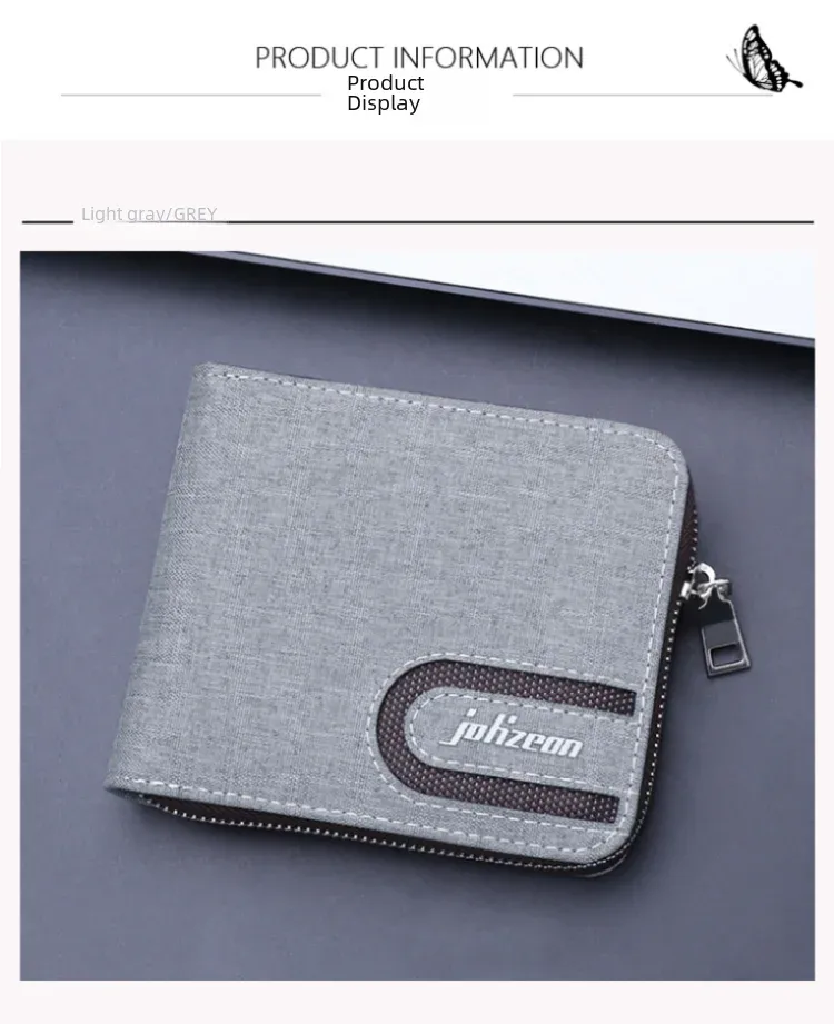 Men's Short Zip Canvas Wallet Vintage Oxford Cloth Simple Fashion Multi-Card-Slot Geometric Pattern Expandable Wallet display picture 6