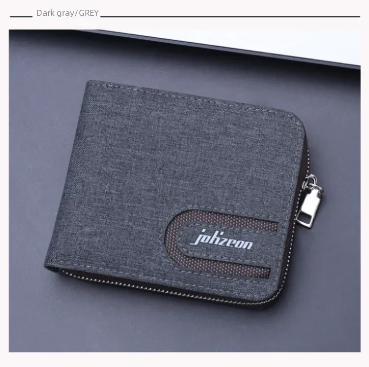 Men's Short Zip Canvas Wallet Vintage Oxford Cloth Simple Fashion Multi-Card-Slot Geometric Pattern Expandable Wallet display picture 7