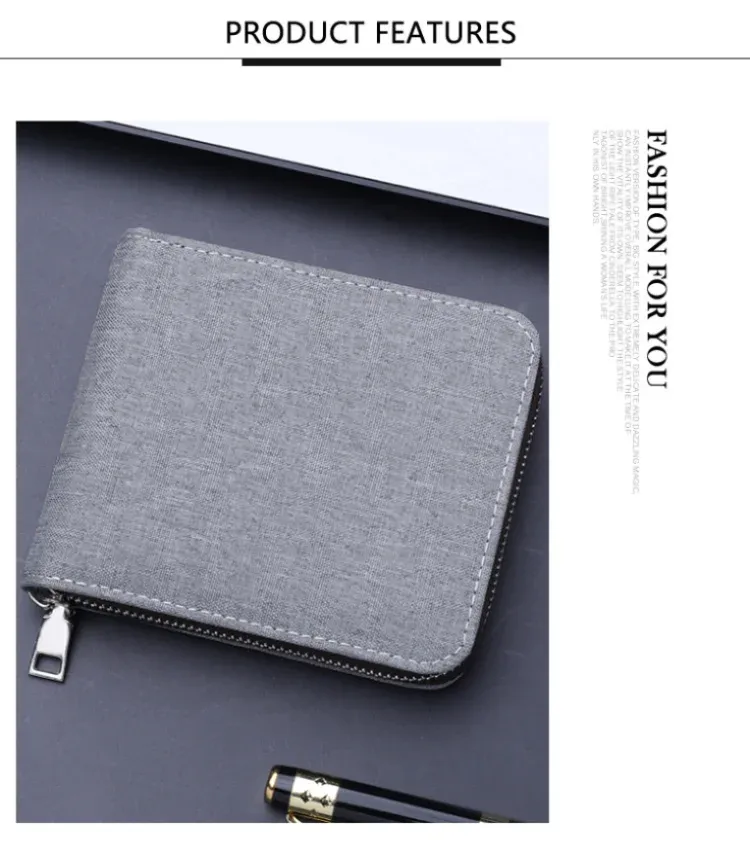 Men's Short Zip Canvas Wallet Vintage Oxford Cloth Simple Fashion Multi-Card-Slot Geometric Pattern Expandable Wallet display picture 10