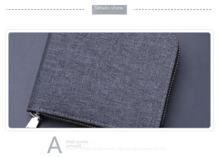 Men's Short Zip Canvas Wallet Vintage Oxford Cloth Simple Fashion Multi-Card-Slot Geometric Pattern Expandable Wallet display picture 13