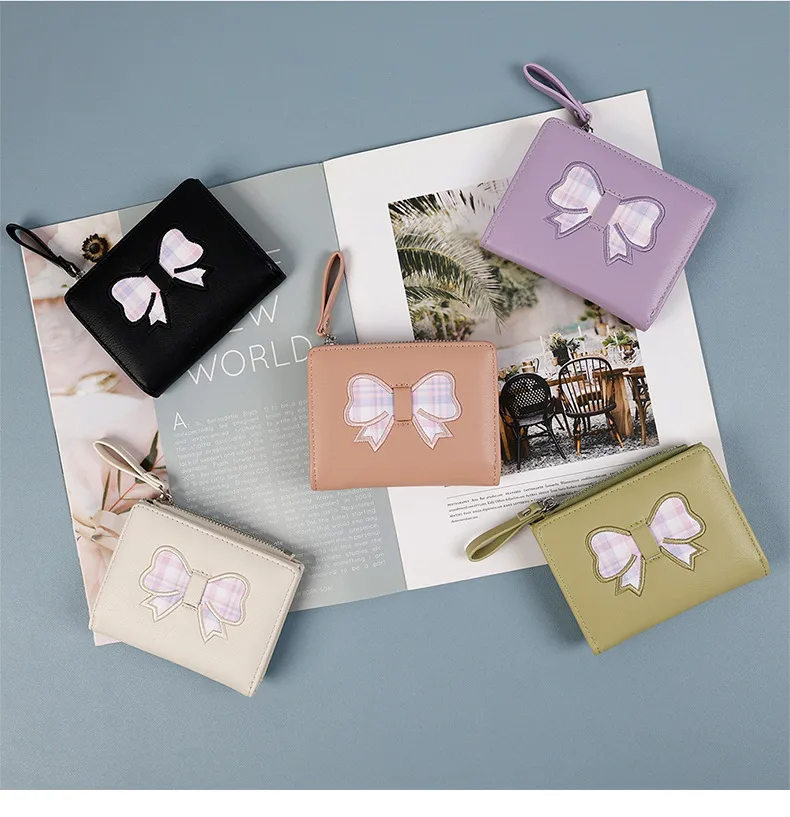 Fashion Bowknot Wallet Women's Short Cute PU Leather Multifunctional Bifold Zipper Coin Purse Sweet Cartoon display picture 1