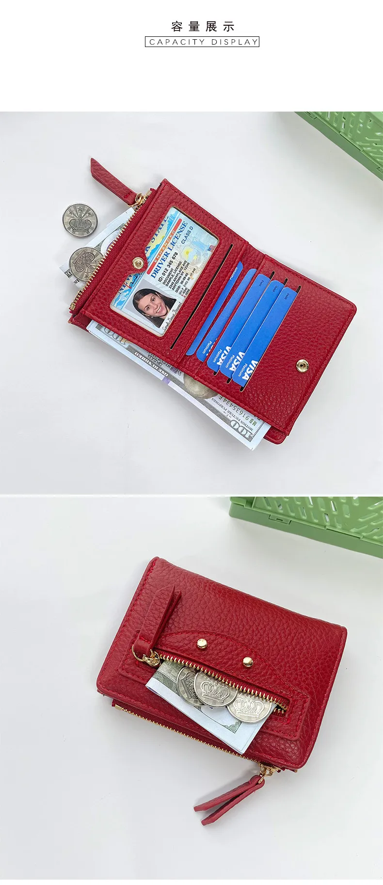 New Women's Short Portable Rivet Litchi Pattern Coin Purse Mini Wallet Small Fashion PU Leather Simple Style Lightweight display picture 2