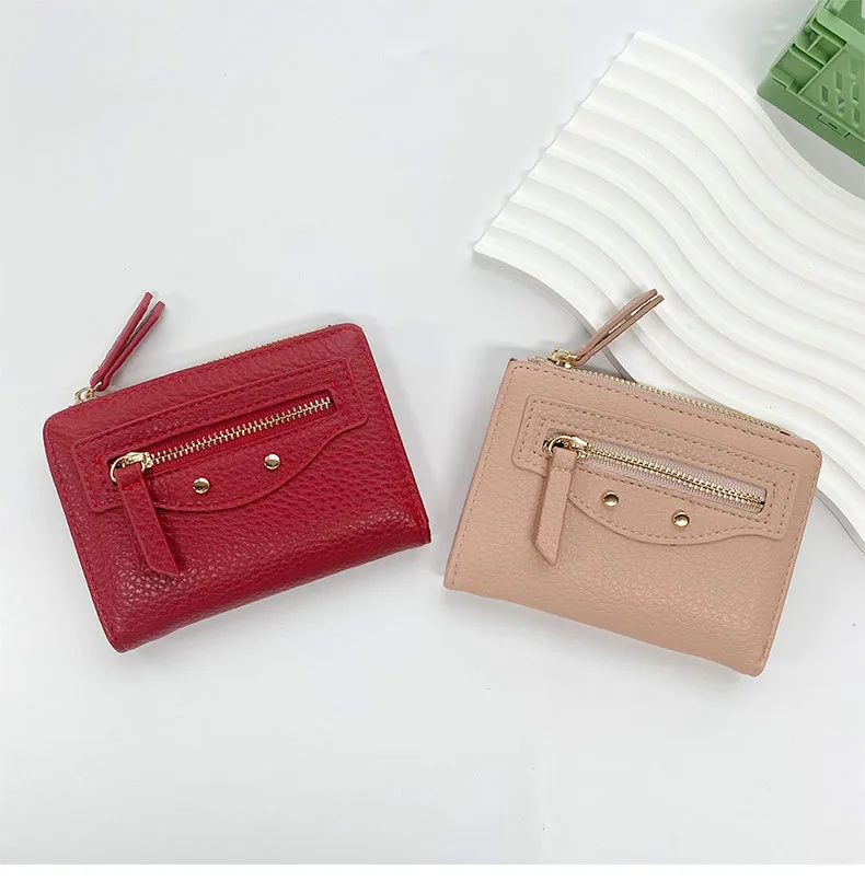 New Women's Short Portable Rivet Litchi Pattern Coin Purse Mini Wallet Small Fashion PU Leather Simple Style Lightweight display picture 5