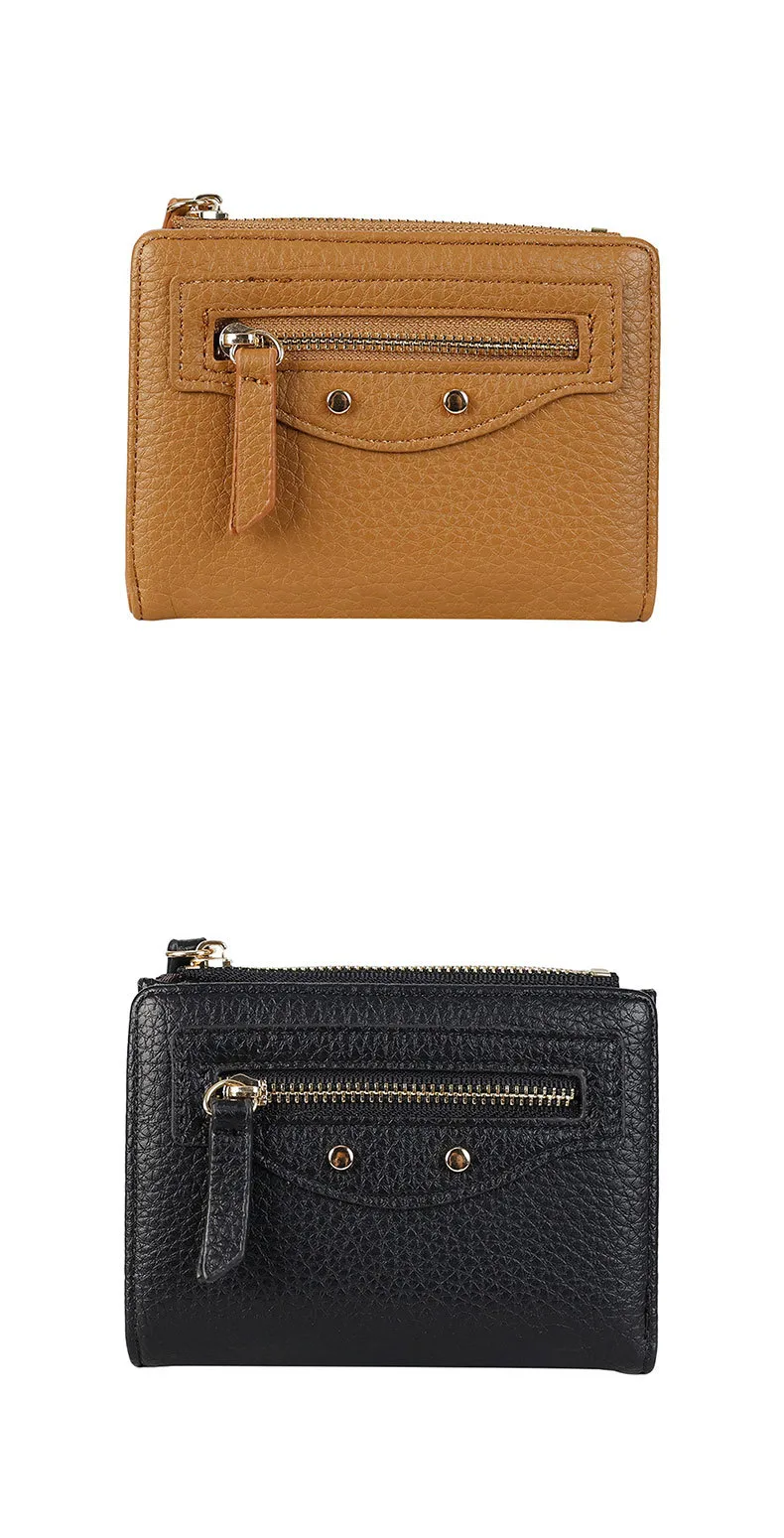 New Women's Short Portable Rivet Litchi Pattern Coin Purse Mini Wallet Small Fashion PU Leather Simple Style Lightweight display picture 7