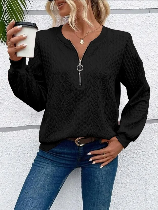 Casual Round Neck Long Sleeve Hoodie Women's Fashion Zipper Sweater Comfortable Polyester Blend Regular Style Hoodie display picture 7