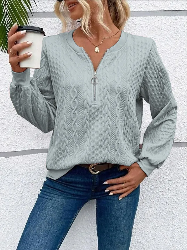 Casual Round Neck Long Sleeve Hoodie Women's Fashion Zipper Sweater Comfortable Polyester Blend Regular Style Hoodie display picture 9