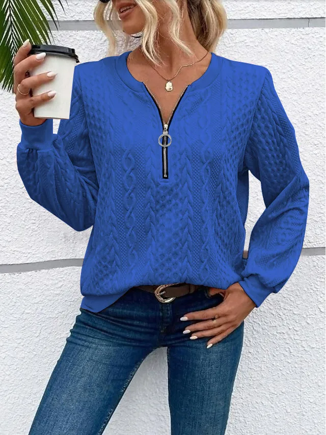 Casual Round Neck Long Sleeve Hoodie Women's Fashion Zipper Sweater Comfortable Polyester Blend Regular Style Hoodie display picture 11