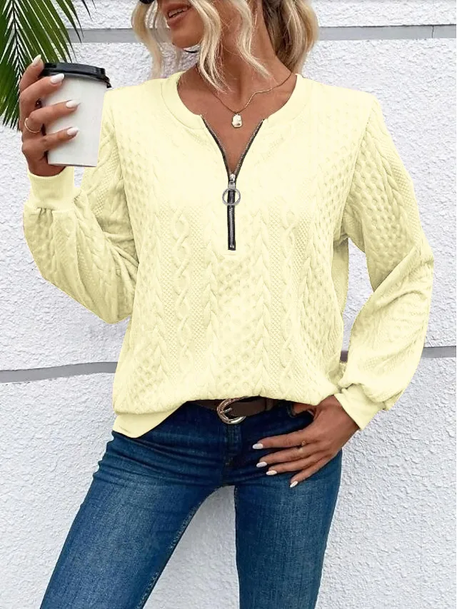 Casual Round Neck Long Sleeve Hoodie Women's Fashion Zipper Sweater Comfortable Polyester Blend Regular Style Hoodie display picture 13