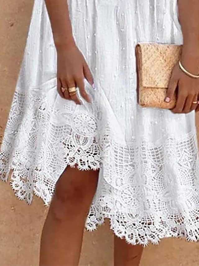Elegant Lace Summer Dress Women's Fluffy Striped  Style V-neck Sleeveless Mid-Length Dress Dress A- Line Skirt display picture 3