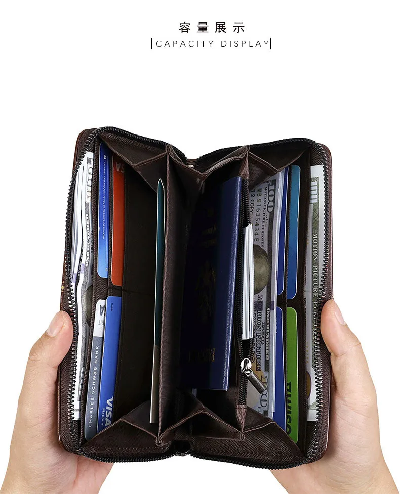 Men's Retro Wallet Large Capacity Soft Leather Zip Mobile Phone Bag Business Portable High-End Sense Men's Wallet display picture 4