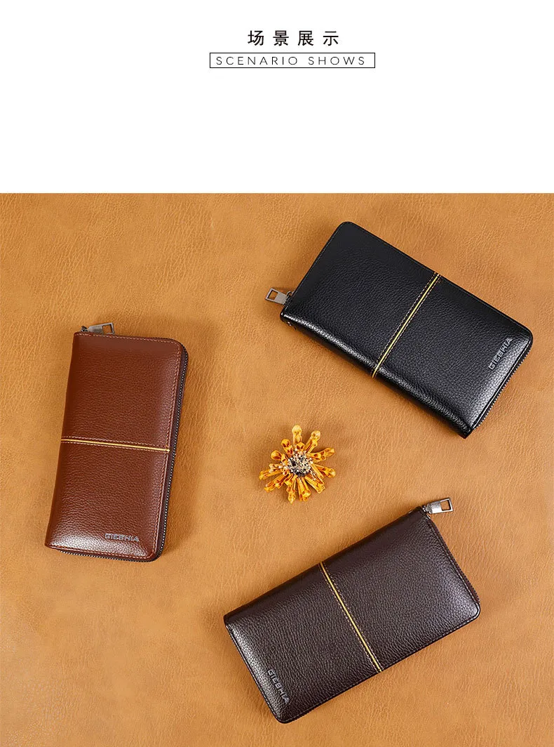 Men's Retro Wallet Large Capacity Soft Leather Zip Mobile Phone Bag Business Portable High-End Sense Men's Wallet display picture 5