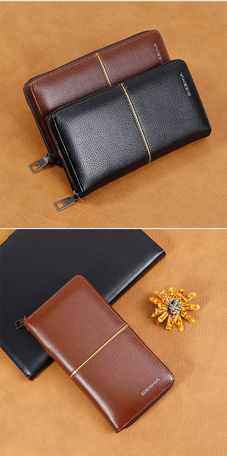 Men's Retro Wallet Large Capacity Soft Leather Zip Mobile Phone Bag Business Portable High-End Sense Men's Wallet display picture 6