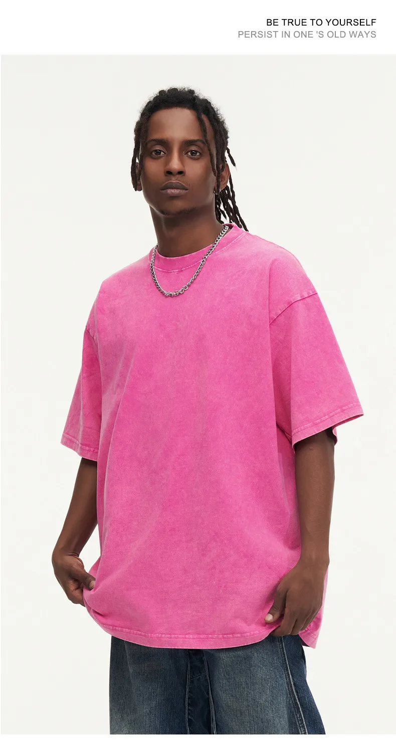 Men's Washed Cotton Short Sleeve T-shirt Loose Cultural Shirt American Style Half Sleeve Snowflake Wax Dyeing Pure Cotton T-shirt display picture 4