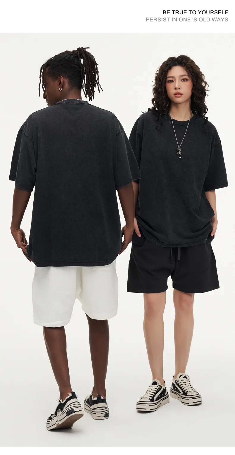 Men's Washed Cotton Short Sleeve T-shirt Loose Cultural Shirt American Style Half Sleeve Snowflake Wax Dyeing Pure Cotton T-shirt display picture 9
