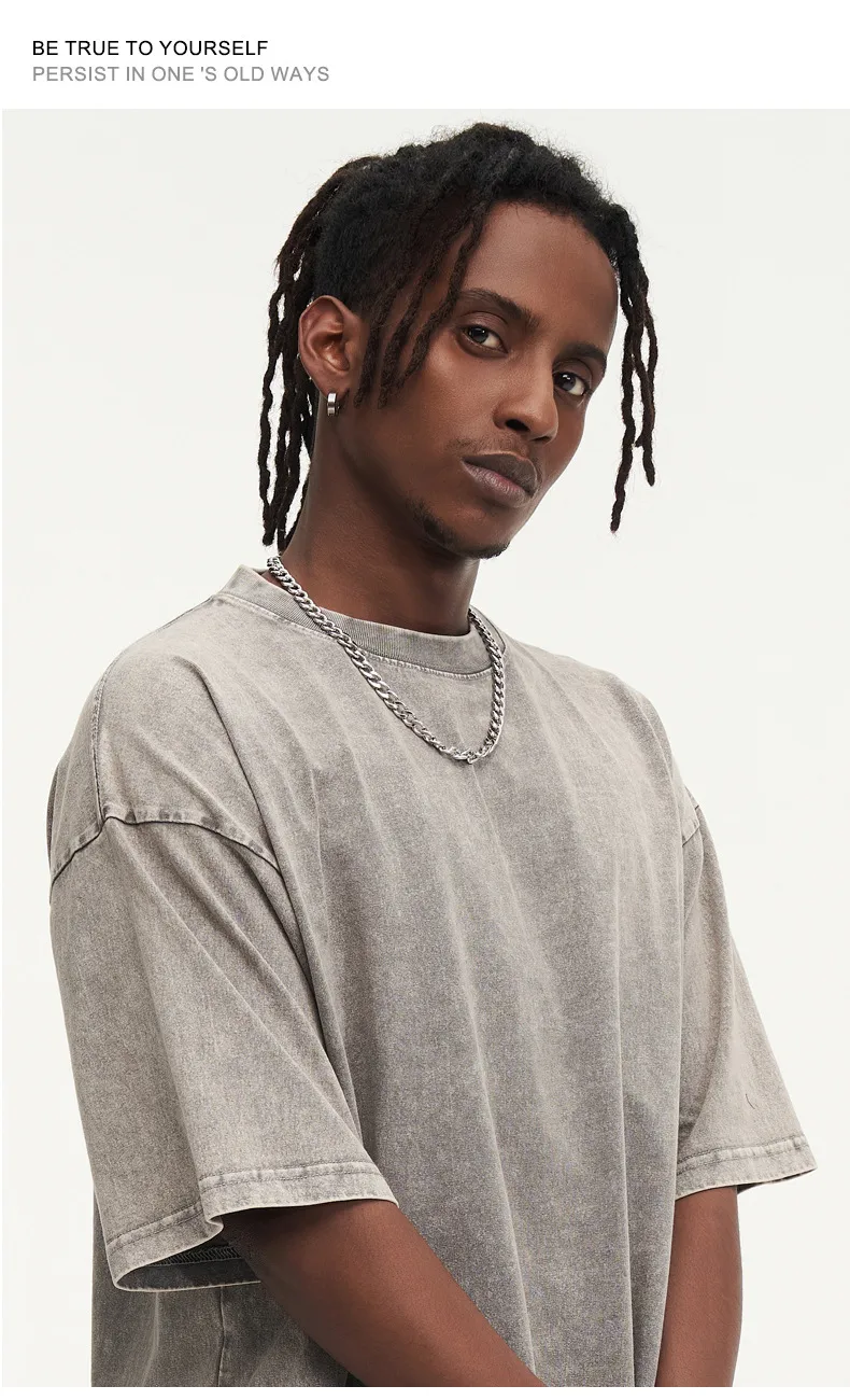 Men's Washed Cotton Short Sleeve T-shirt Loose Cultural Shirt American Style Half Sleeve Snowflake Wax Dyeing Pure Cotton T-shirt display picture 10
